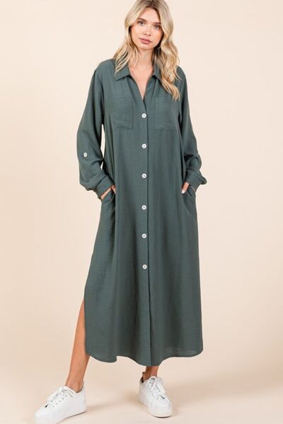 Robe longue boutonnée à manches longues et col en V Mittoshop Airflow