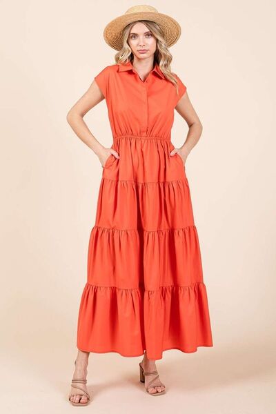 Robe Chemise Longue Évasée à Col Boutonnée Mittoshop