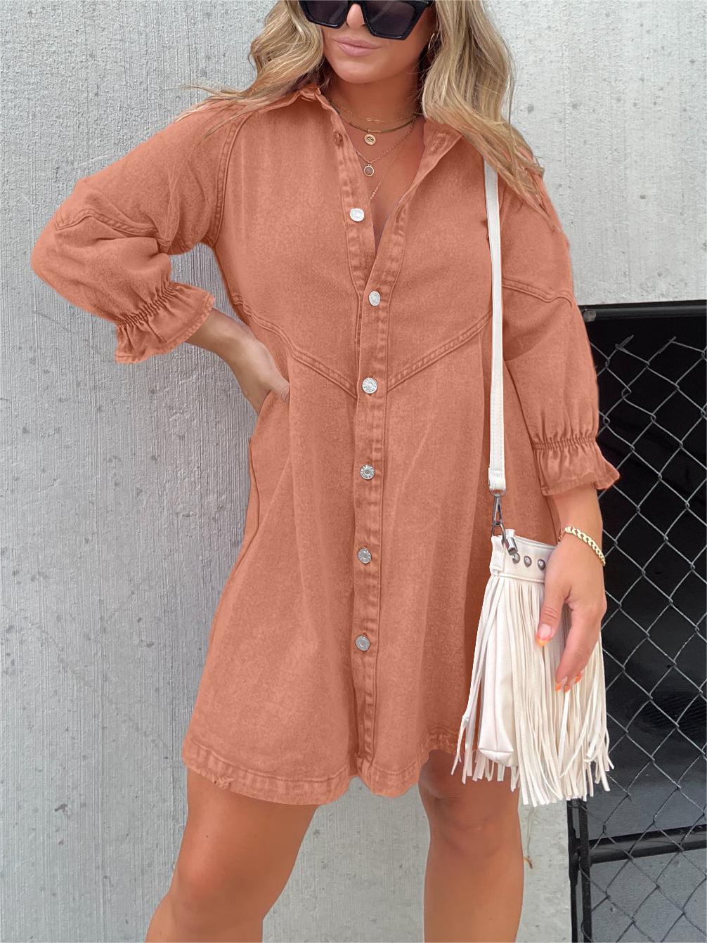 Nouvelle Robe en Jean Délavé à Manches Bouffantes (Achetez-en 2, Livraison Gratuite)