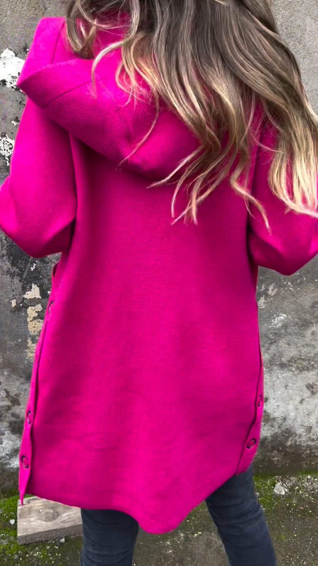 SCHLUSSVERKAUF🔥Damen Kapuzen-Langarm-Jacke im Freizeit-Design mit seitlicher Knopfleiste