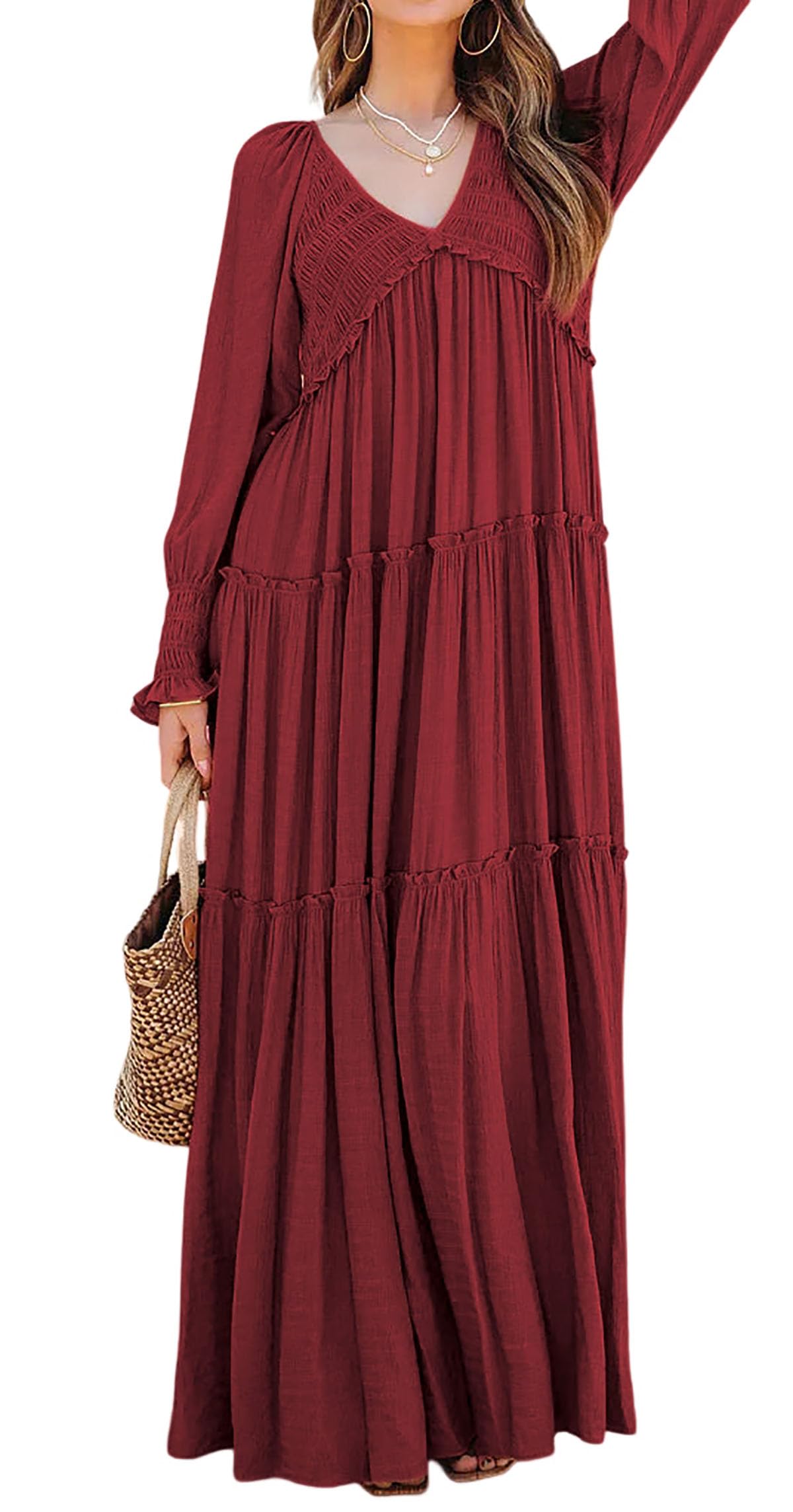 Robes longues amples bohèmes à col en V et manches longues pour femmes (achetez-en 2, livraison gratuite)