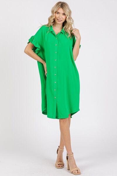Robe boutonnée à manches volantées avec poches Mittoshop