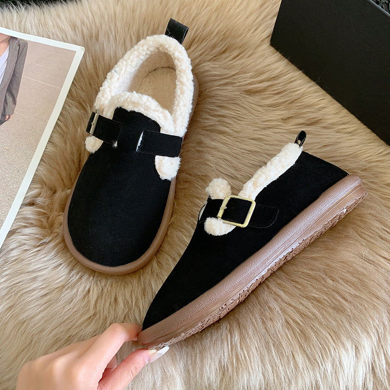 Ballerines plates en peluche à bout rond pour femmes