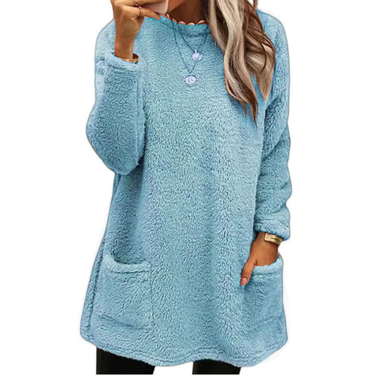 🔥DERNIER JOUR -50%🔥 Sweat-shirt en peluche à manches longues et poches pour femmes