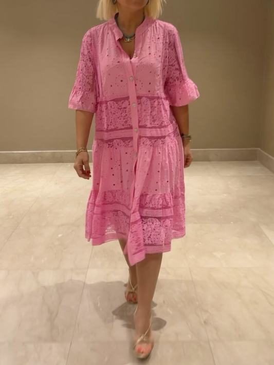RÄUMUNGSVERKAUF🔥Damen V-Ausschnitt Halbarm-Kleid mit Spitze