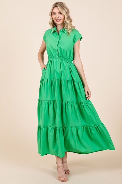 Robe Chemise Longue Col Boutonnée Étagée Mittoshop