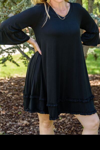 Große Größen Kleid mit Rüschensaum und Volantärmeln