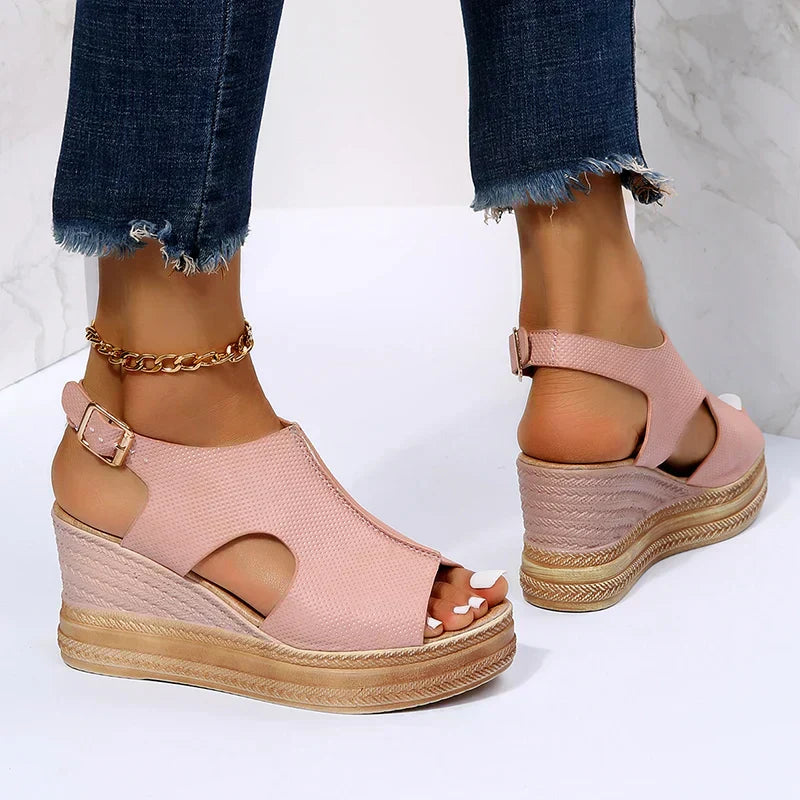 Sandales compensées à boucles pour femmes