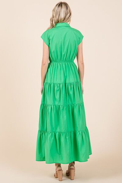 Robe Chemise Longue Col Boutonnée Étagée Mittoshop
