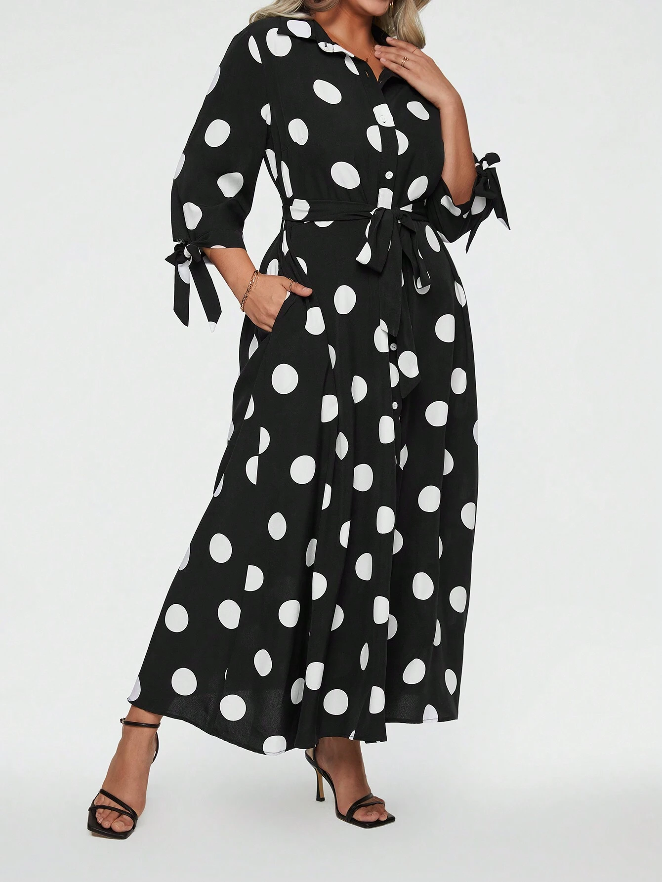 Robe longue élégante à pois pour femme (achetez-en 2, livraison gratuite)
