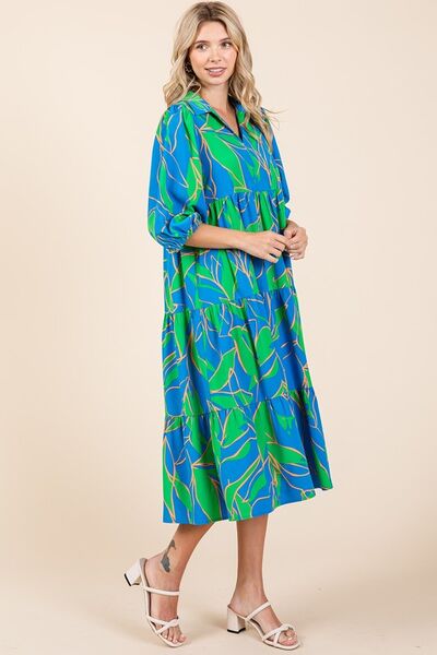 Robe midi à col imprimé étagé Mittoshop