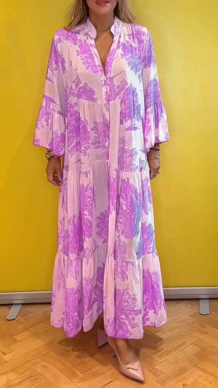 Robe d'été pour femme avec col en V et motif forêt Robe longue