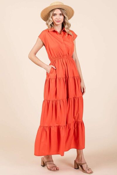 Robe Chemise Longue Évasée à Col Boutonnée Mittoshop