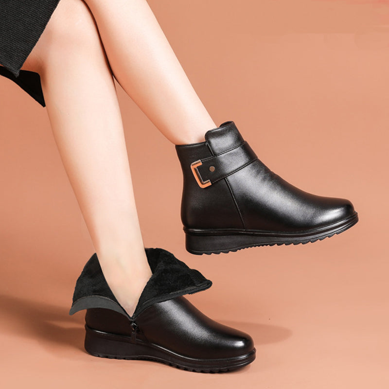 🔥Letzter Tag Promotion 50% RABATT - Damen Metall Schnalle Echtes Leder Wolle Orthopädische Stiefel