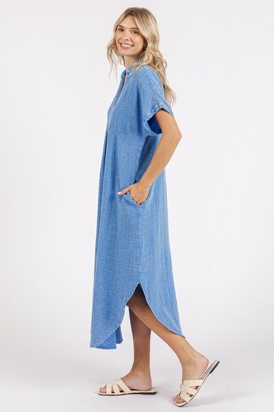 Robe chemise midi boutonnée à col en V délavée Mittoshop