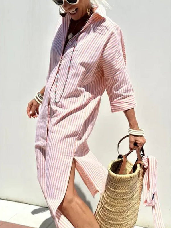 Robe chemise d'été classique à rayures