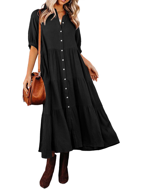 Robe longue évasée à volants et boutonnée pour femme, avec poches (2 achetées, livraison gratuite)