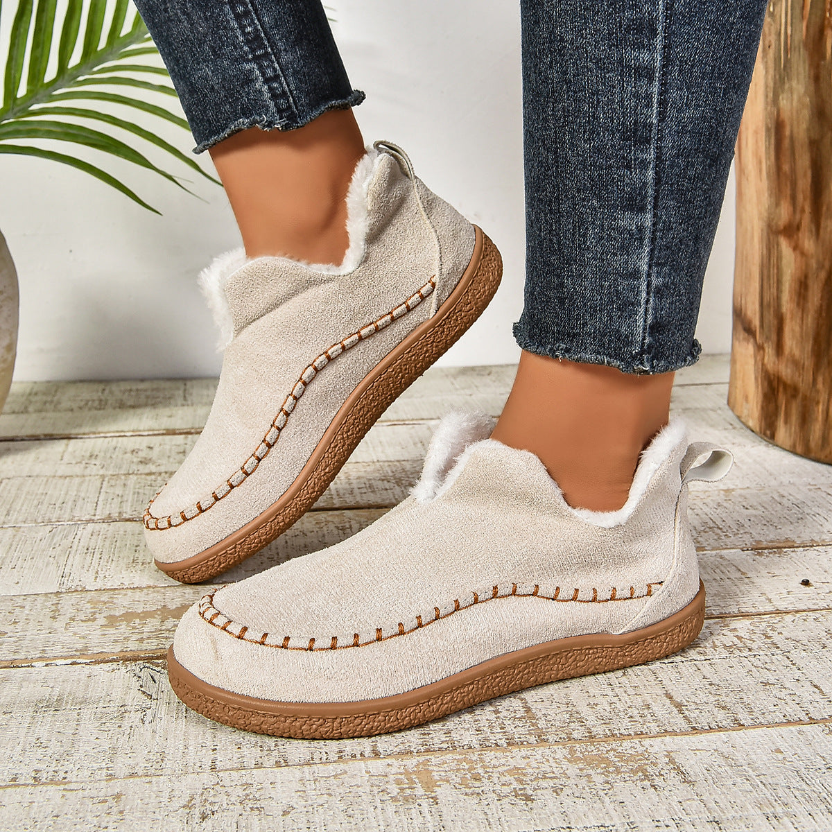 Bottines Fourrées Chaudes à Enfiler avec Semelle Épaisse Antidérapante
