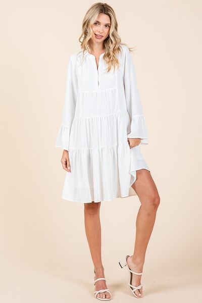 Mittoshop gestuftes Kleid mit gekerbtem, ausgestelltem Ärmel
