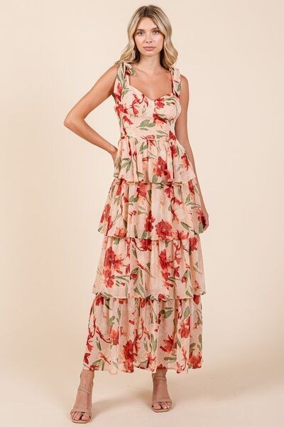 Robe longue Mittoshop à superposition florale et encolure cœur