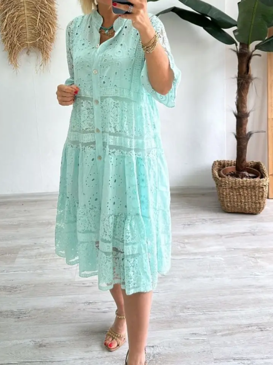 LIQUIDATION🔥Robe ajourée mi-manches col V pour femme