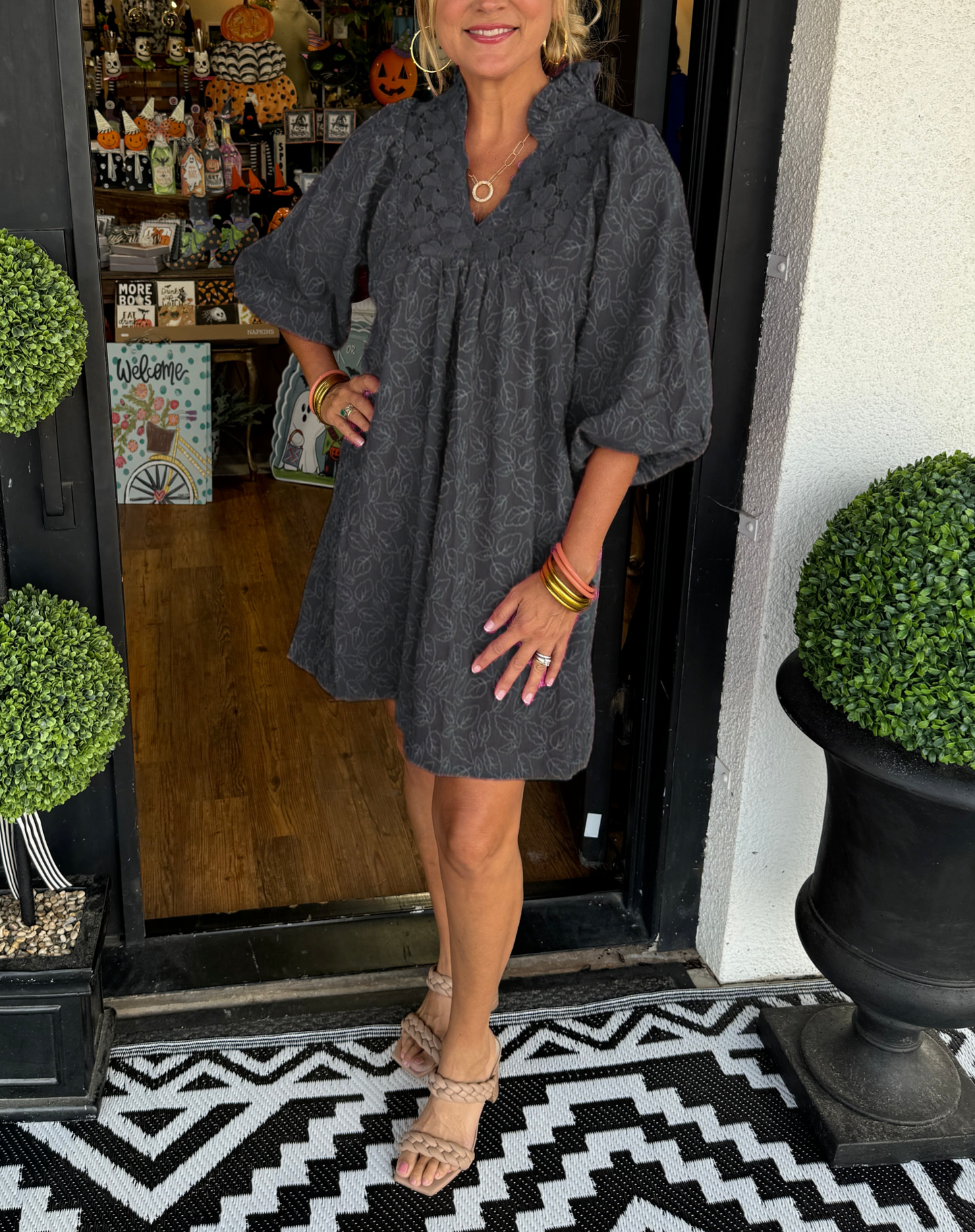 Mini-robe jacquard à manches bouffantes et motif feuille pour femme (2 articles achetés, livraison gratuite)