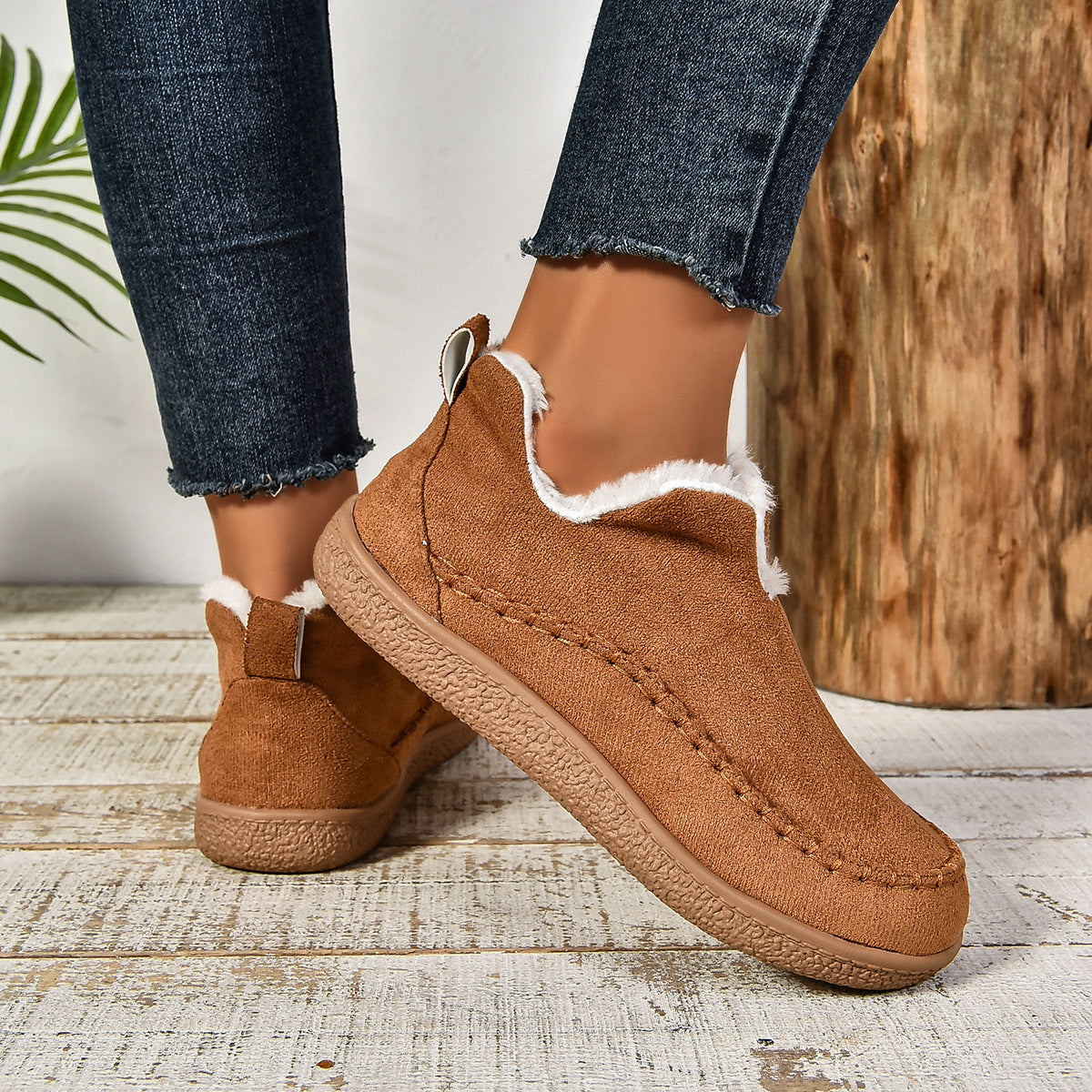Bottines Fourrées Chaudes à Enfiler avec Semelle Épaisse Antidérapante
