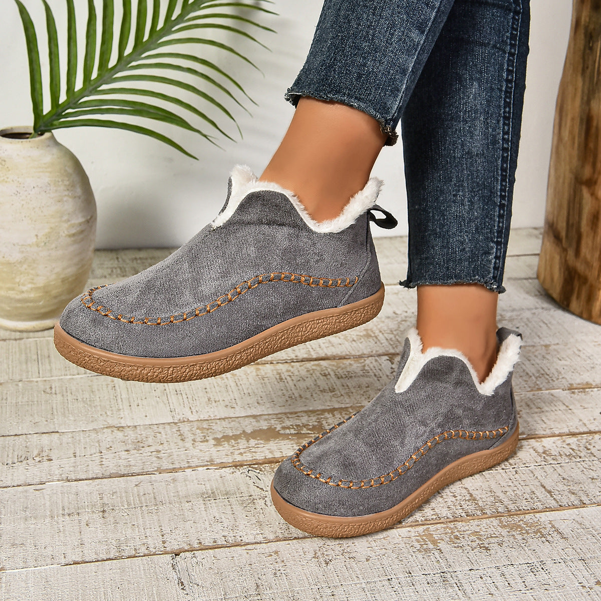 Bottines Fourrées Chaudes à Enfiler avec Semelle Épaisse Antidérapante