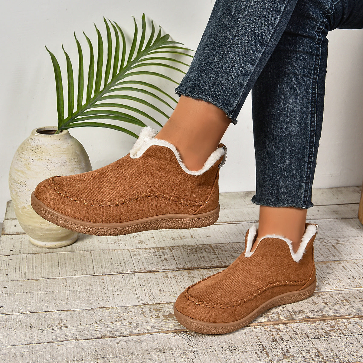 Bottines Fourrées Chaudes à Enfiler avec Semelle Épaisse Antidérapante