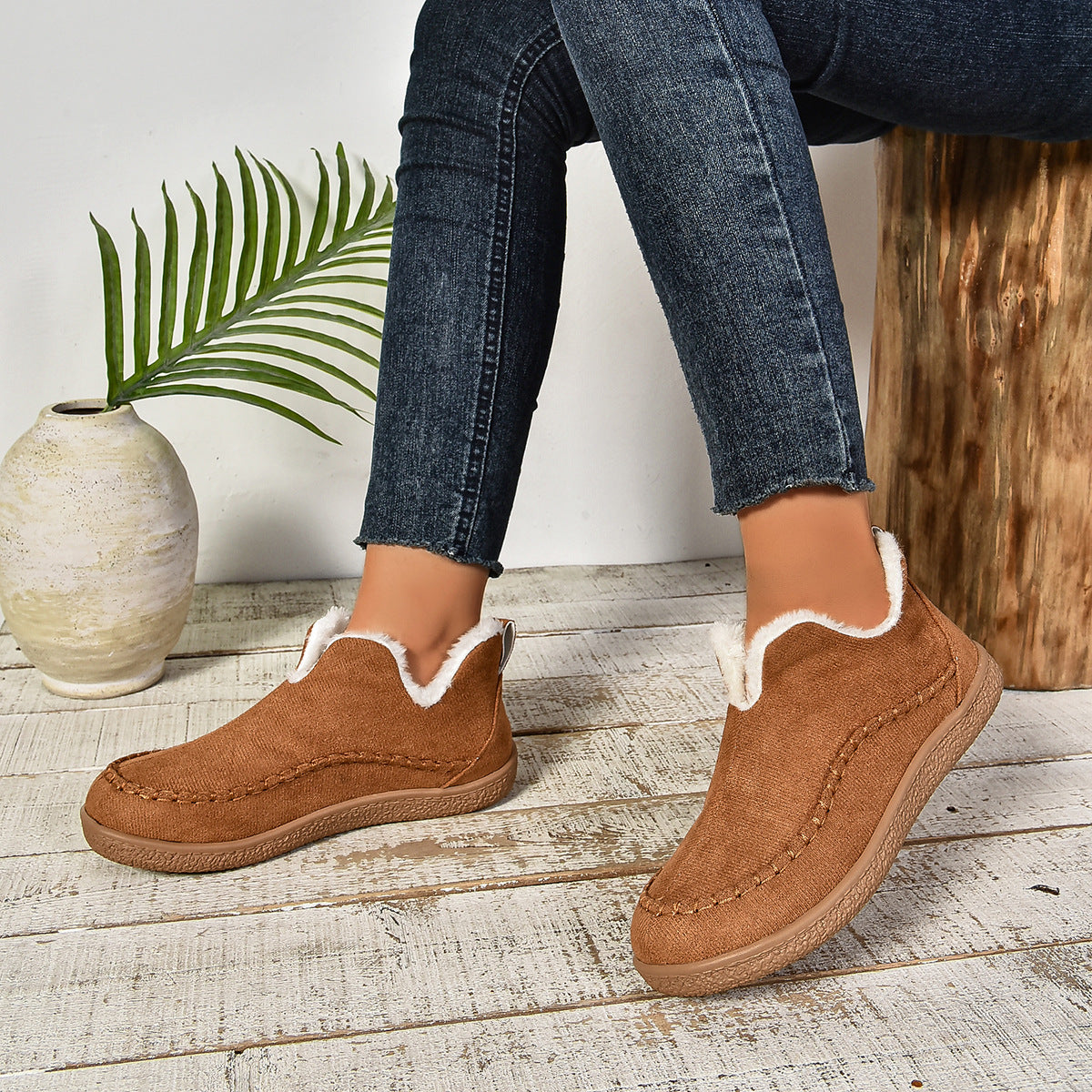Bottines Fourrées Chaudes à Enfiler avec Semelle Épaisse Antidérapante