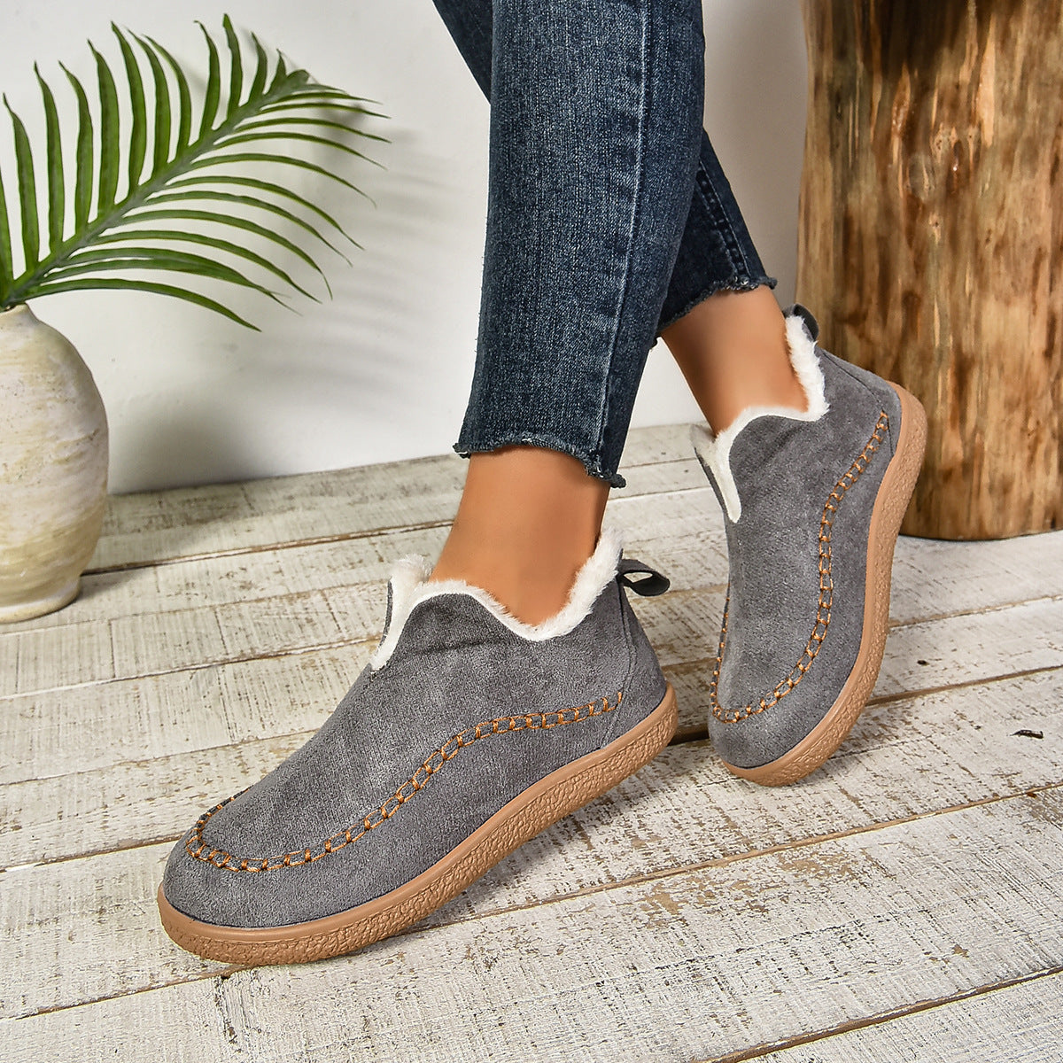 Bottines Fourrées Chaudes à Enfiler avec Semelle Épaisse Antidérapante