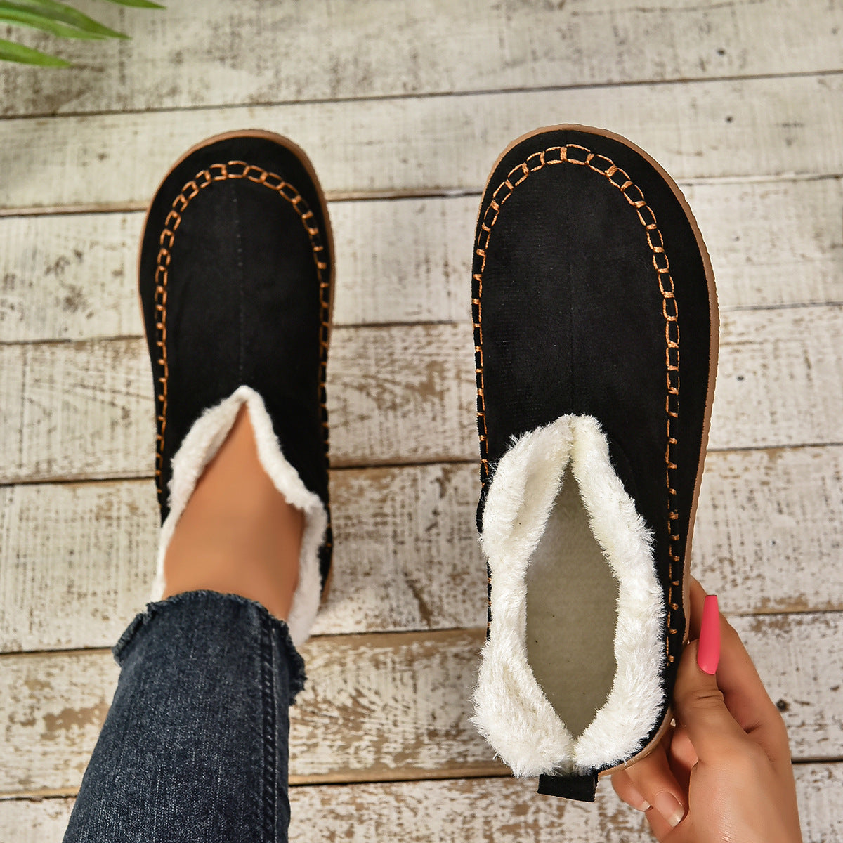 Bottines Fourrées Chaudes à Enfiler avec Semelle Épaisse Antidérapante