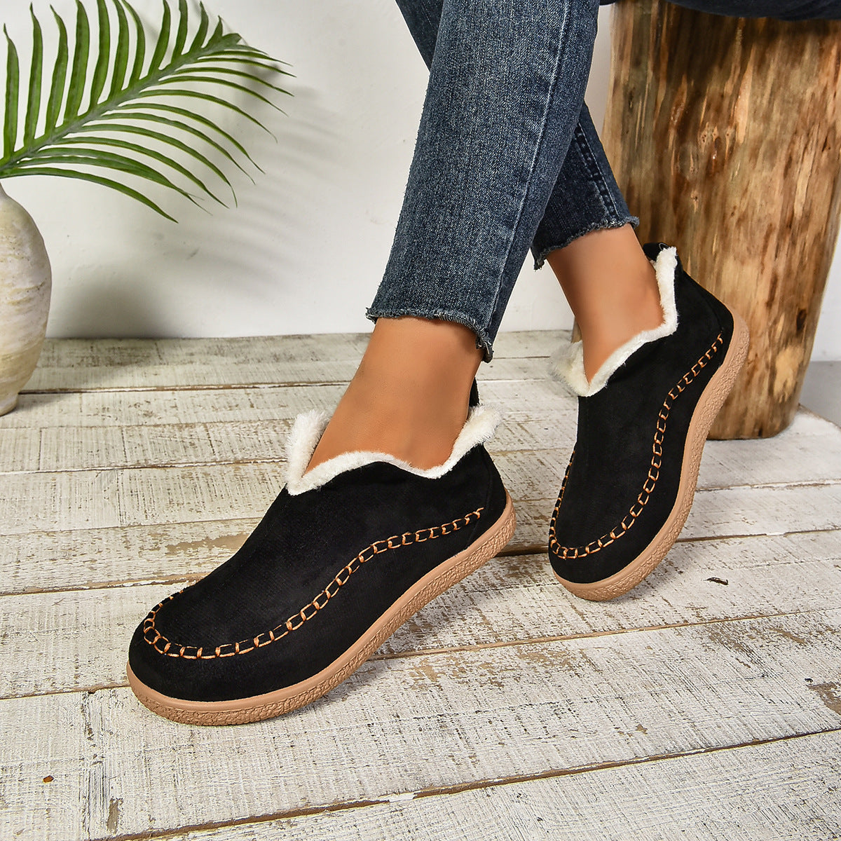 Bottines Fourrées Chaudes à Enfiler avec Semelle Épaisse Antidérapante