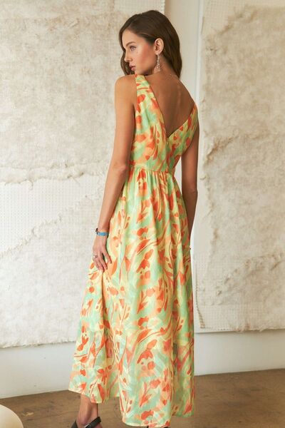 Robe longue col en V motif floral ADORA