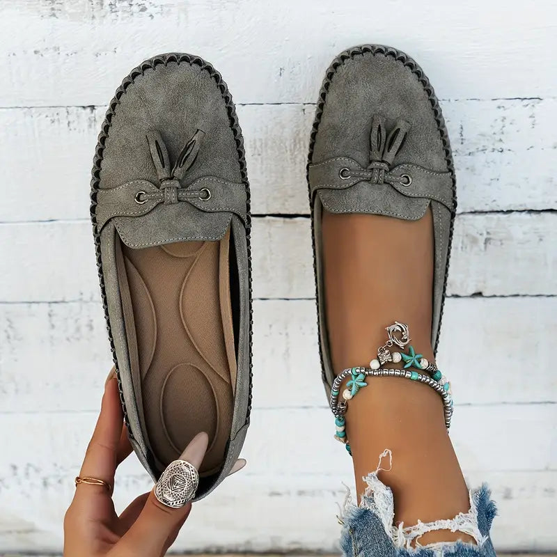 Mocassins pour femme avec nœud, confortables, souples, style vintage