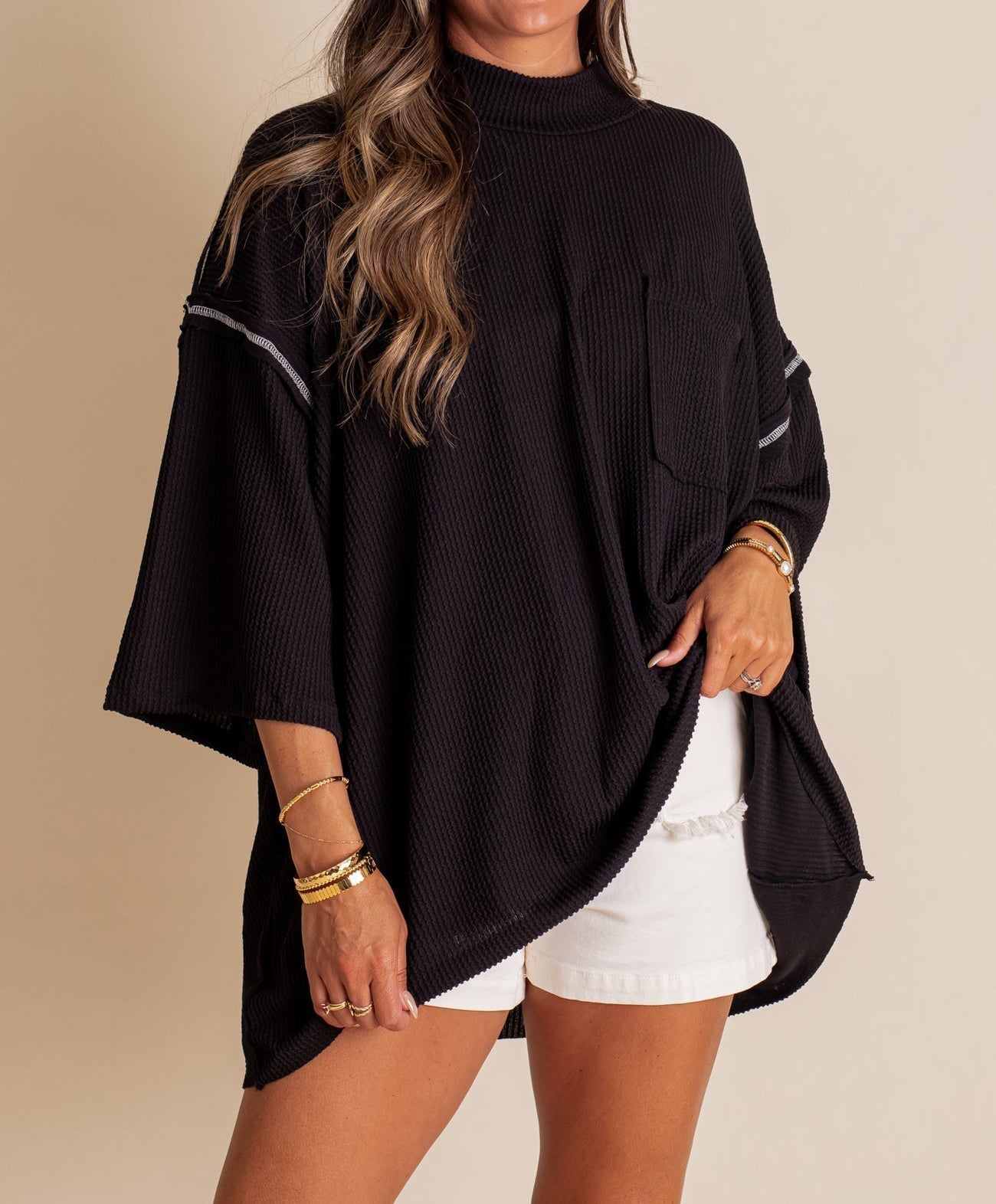 2024 Neues Oversize Rollkragen-Rippstrick-Tunika (2 kaufen, kostenloser Versand)