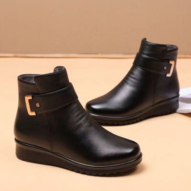 🔥Letzter Tag Promotion 50% RABATT - Damen Metall Schnalle Echtes Leder Wolle Orthopädische Stiefel