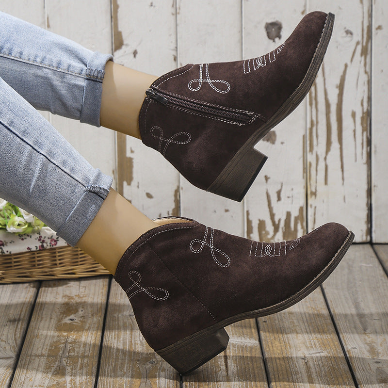 Western-Stickerei-Ankle Boots – Süß & Vielseitig für Alltagsoutfits