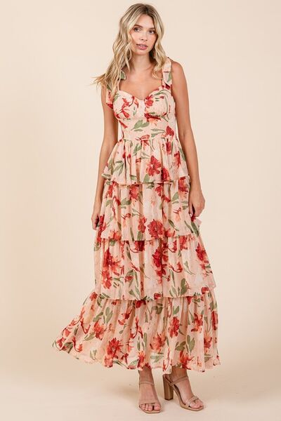 Robe longue Mittoshop à superposition florale et encolure cœur