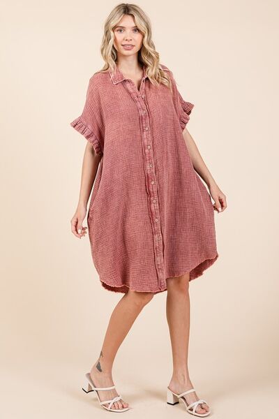 Robe-chemise courte en gaze de coton lavé aux minéraux Mittoshop