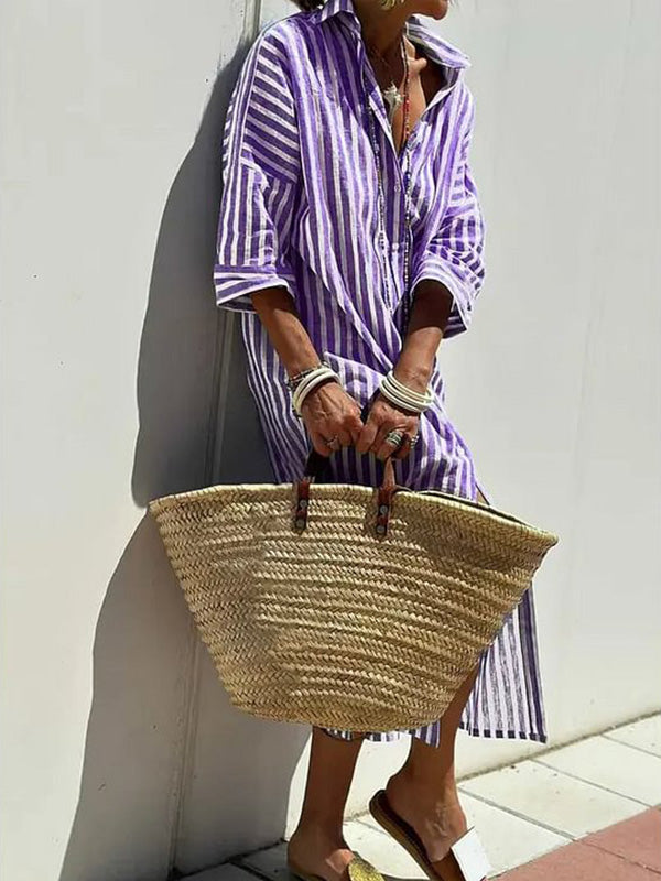 Robe chemise d'été classique à rayures