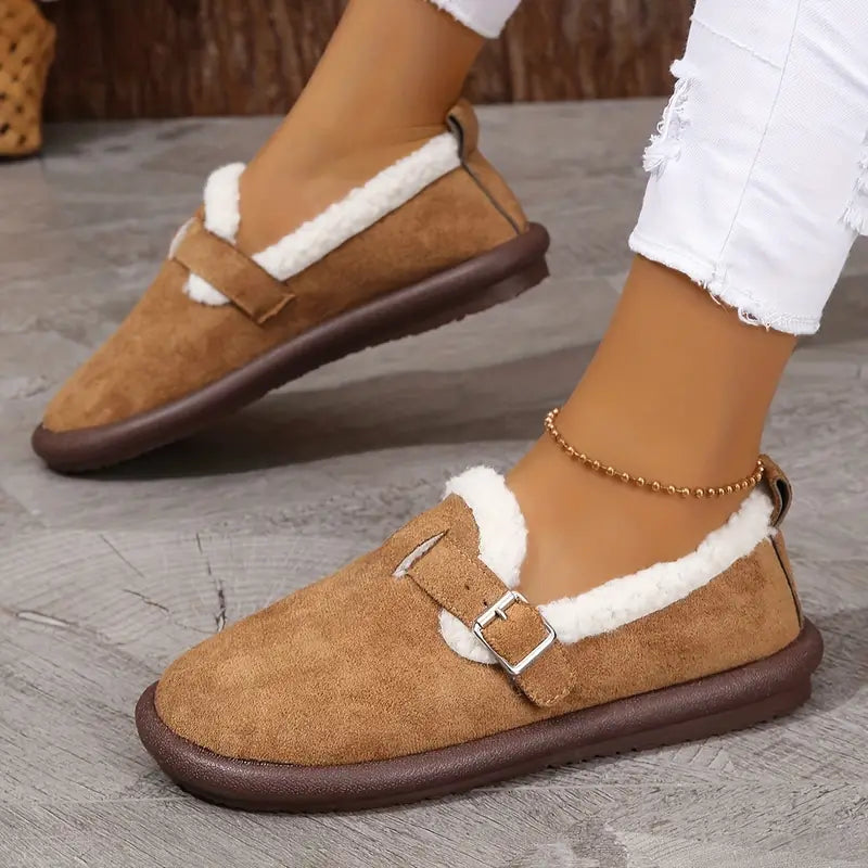 Ballerines plates en peluche à bout rond pour femmes
