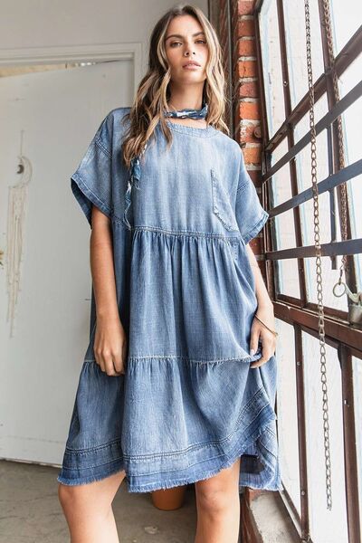 Robe courte ample en jean chambray délavé Mittoshop