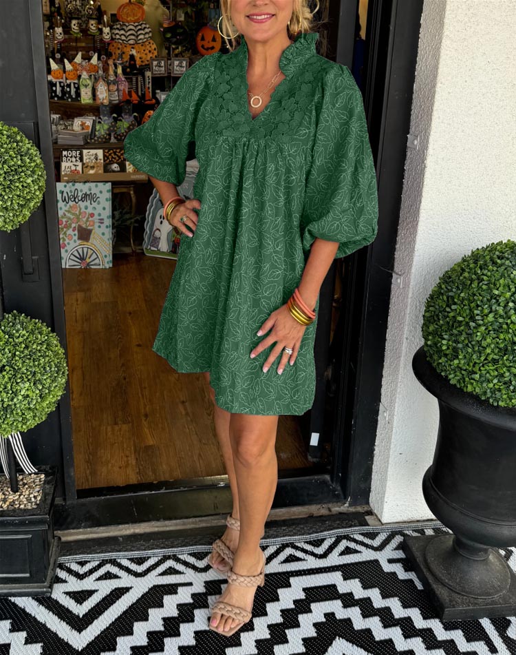 Mini-robe jacquard à manches bouffantes et motif feuille pour femme (2 articles achetés, livraison gratuite)