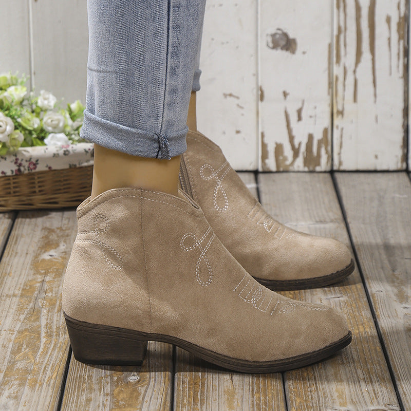 Western-Stickerei-Ankle Boots – Süß & Vielseitig für Alltagsoutfits