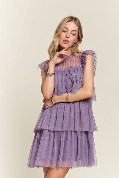 ADORA Gestuftes Rüschen-Netzkleid mit Kappenärmeln