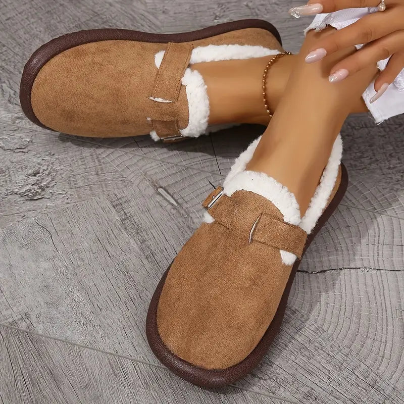 Ballerines plates en peluche à bout rond pour femmes