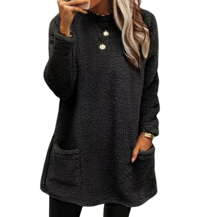 🔥DERNIER JOUR -50%🔥 Sweat-shirt en peluche à manches longues et poches pour femmes