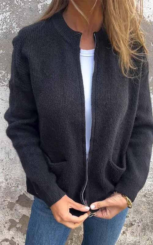 Räumungsverkauf🔥 Strickjacke mit Rundhalsausschnitt und Reißverschluss