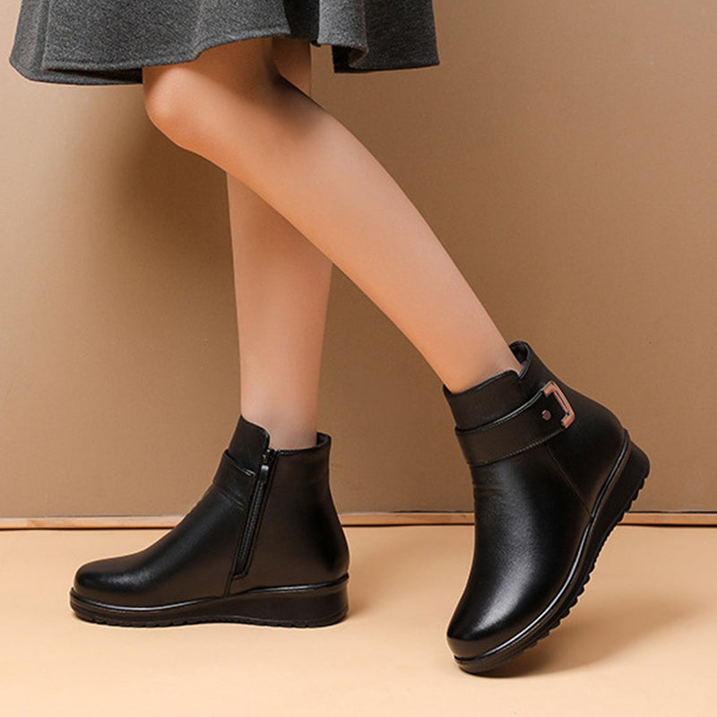 🔥Letzter Tag Promotion 50% RABATT - Damen Metall Schnalle Echtes Leder Wolle Orthopädische Stiefel